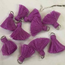 20mm Cotton Mini Tassels with Silver Jumpring - Pack of 10 - Violet/Silver