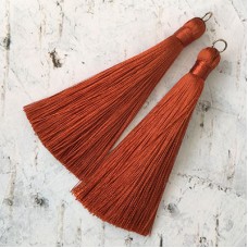 80mm Thick Bound Long Silk Tassels with Silver Jumpring - Terracotta