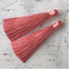 80mm Thick Bound Long Silk Tassels with Silver Jumpring - English Rose