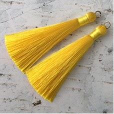 80mm Thick Bound Long Silk Tassels with Silver Jumpring - Sunflower - Per Pair