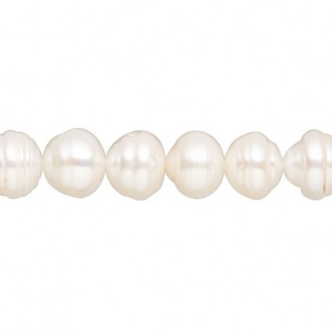 8-9mm White Freshwater Cultured Semi-Round Potato Pearls - 15in Strand