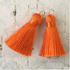 40mm Silk Tassels with Silver Jumpring - Orange - 1 pair