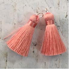 40mm Silk Tassels with Silver Jumpring - Dusty Pink - 1 pair