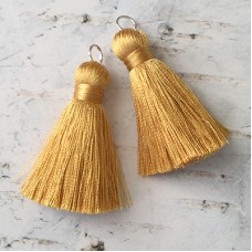 40mm Silk Tassels with Silver Jumpring - Gold - 1 pair