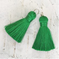 40mm Silk Tassels with Silver Jumpring - Emerald - 1 pair