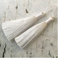 80mm Thick Bound Long Silk Tassels with Cord - White