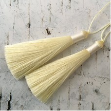 80mm Thick Bound Long Silk Tassels with Cord - Cream - Per Pair