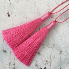80mm Thick Bound Long Silk Tassels with Cord - Bright Pink