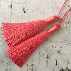 80mm Thick Bound Long Silk Tassels with Cord - Fuchsia Pink - Per Pair