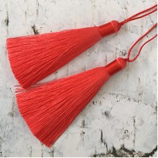 80mm Thick Bound Long Silk Tassels with Cord - Shanghai Red - Per Pair