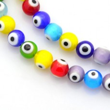 6mm Handmade Assorted Colour Lampwork Evil Eye Round Beads - per strand