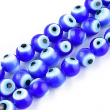 6mm Handmade Transparent Blue Lampwork Evil Eye Round Beads - per strand