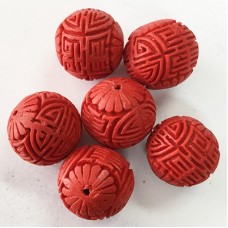 23mm Carved Red Faux Cinnabar Large Round Bead with Good Luck Symbol