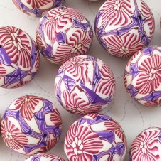 25-30mm Large Fimo Round Beads - White, Red + Purple