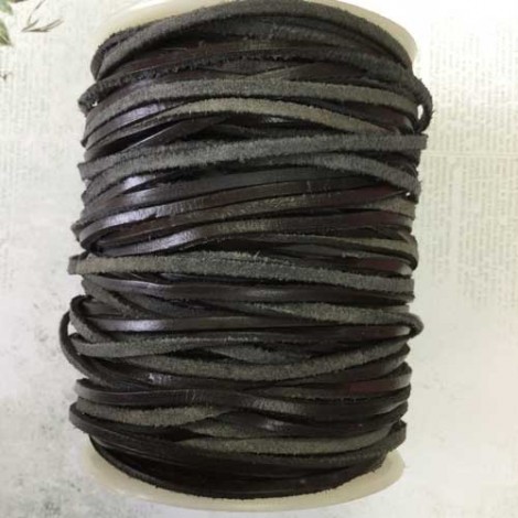 4mm Flat Dark Brown Leather Cord