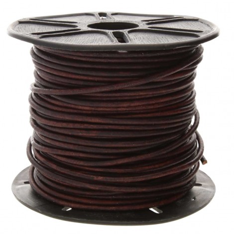 2mm Round Indian Natural Dye Leather Cord - Antique Distressed Brown - Per 2 metres
