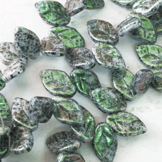 12x7mm Czech Green Mirage Leaves - Pack of 10