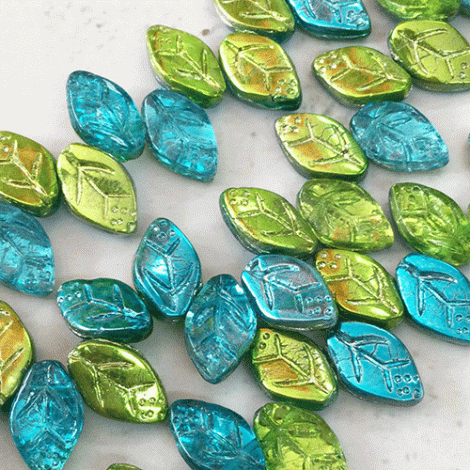 12x7mm Czech Laguna Celestial Leaves - Pack of 10 12x7mm Czech Laguna Celestial Leaves - Pack of 10