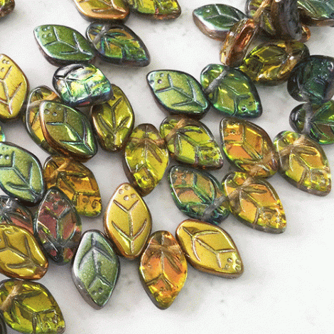 12x7mm Czech Magic Amber Leaves - Pack of 10 12x7mm Czech Magic Amber Leaves - Pack of 10