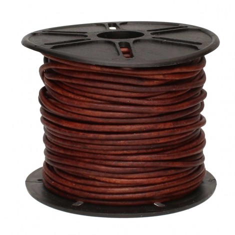2mm Dyed Antique Red-Brown Indian Leather Round Cord - Per 2 metres
