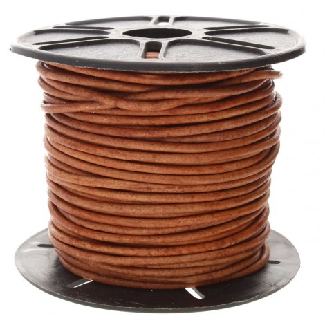 2mm Indian Round Leather Cord - Dyed Antique Light Brown - 2 metres 2mm Indian Round Leather Cord - Dyed Antique Light Brown - 2 metres
