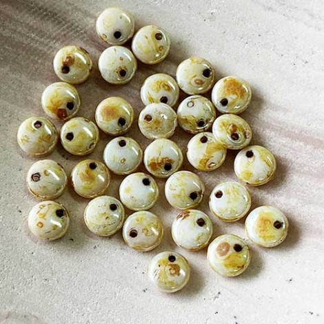 6mm Czech Lentil Beads - Opaque Luster Picasso - Pack of 25