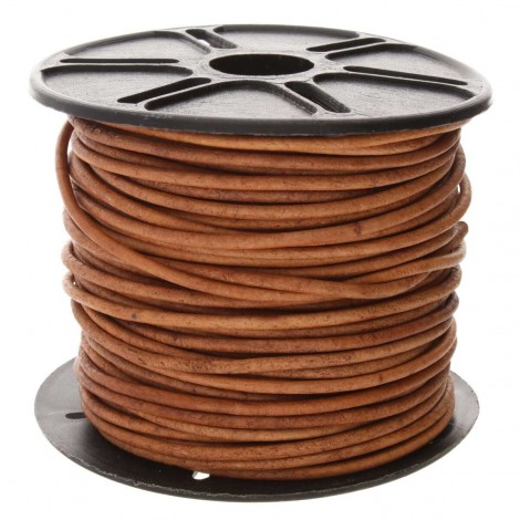 2mm Indian Leather Cord - Natural Antique Dyed - 22.86m Roll - 25yd (22.86m) Roll