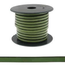 5x2mm Flat Licorice Leather Cord - Green - Per metre