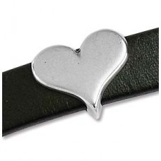 16x5x14mm (ID10x2.5mm) Ant Silver Heart Flat Leather Slider