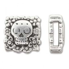 17x17mm (ID10x2.5mm)Silver Floral Skull Leather Slider