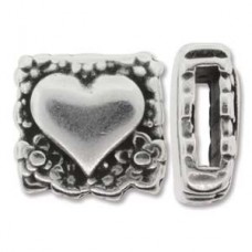 17x17mm (ID10x2.5mm) Silver Heart Leather Slider