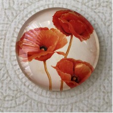 30mm Art Glass Backed Cabochons - Red Poppies