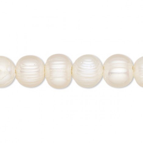 9-12mm White Freshwater Semi-Round Pearls with Large 2mm Hole 