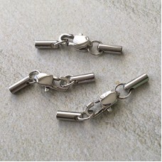 2mm ID Stainless Steel Cord End Cap Sets with Jumprings & Lobster Clasp