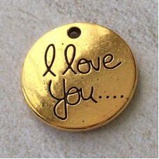 20mm 'I Love You' Round Double Sided Gold Plated Charm - Pack of 2