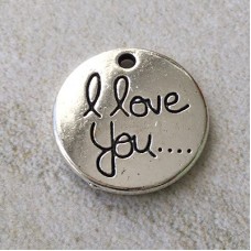 20mm 'I Love You' Round Double Sided Silver Plated Charm 