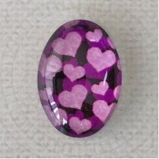 18x25mm Art Glass Oval Glass Cabochons - Hearts Design 1 - Each