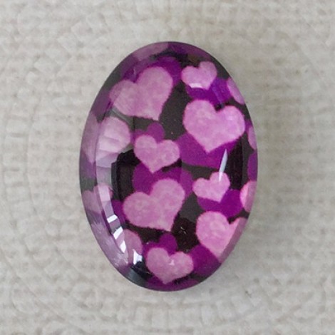 18x25mm Art Glass Oval Glass Cabochons - Hearts Design 1 - Each 18x25mm Art Glass Oval Glass Cabochons - Hearts Design 1 - Each