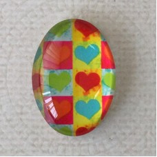 18x25mm Art Glass Oval Glass Cabochons - Hearts Design 10 - Each