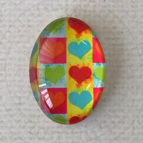 18x25mm Art Glass Oval Glass Cabochons - Hearts Design 10 - Each 18x25mm Art Glass Oval Glass Cabochons - Hearts Design 10 - Each