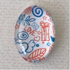 18x25mm Art Glass Oval Glass Cabochons - Hearts Design 11 - Each