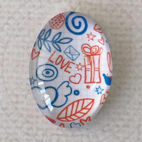 18x25mm Art Glass Oval Glass Cabochons - Hearts Design 11 - Each 18x25mm Art Glass Oval Glass Cabochons - Hearts Design 11 - Each