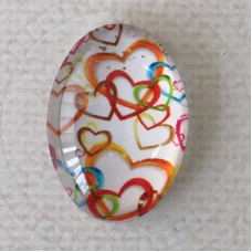 18x25mm Art Glass Oval Glass Cabochons - Hearts Design 12 - Each