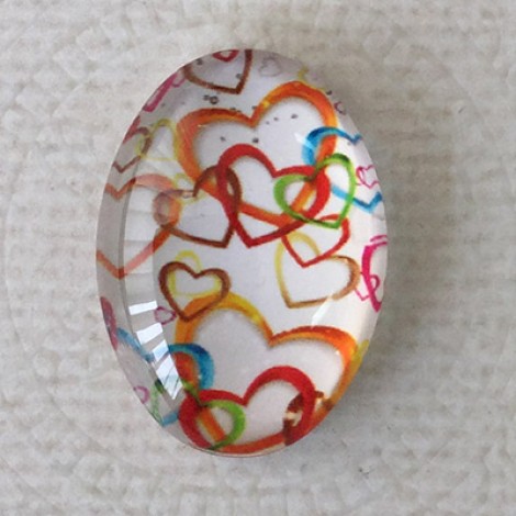 18x25mm Art Glass Oval Glass Cabochons - Hearts Design 12 - Each 18x25mm Art Glass Oval Glass Cabochons - Hearts Design 12 - Each