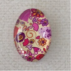 18x25mm Art Glass Oval Glass Cabochons - Hearts Design 2 - Each