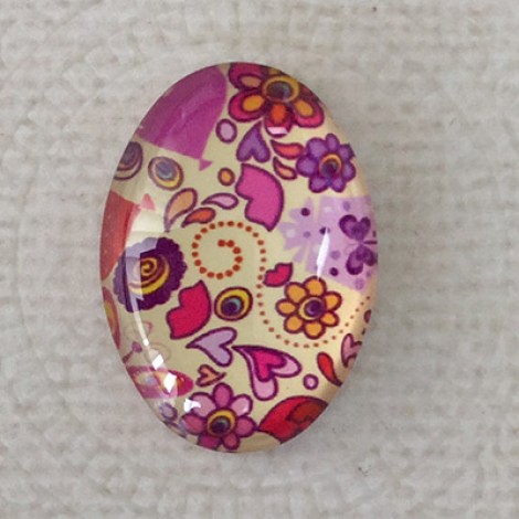 18x25mm Art Glass Oval Glass Cabochons - Hearts Design 2 - Each 18x25mm Art Glass Oval Glass Cabochons - Hearts Design 2 - Each