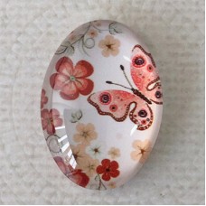 18x25mm Art Glass Oval Glass Cabochons - Hearts Design 3 - Each