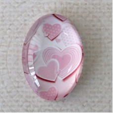 18x25mm Art Glass Oval Glass Cabochons - Hearts Design 5 - Each