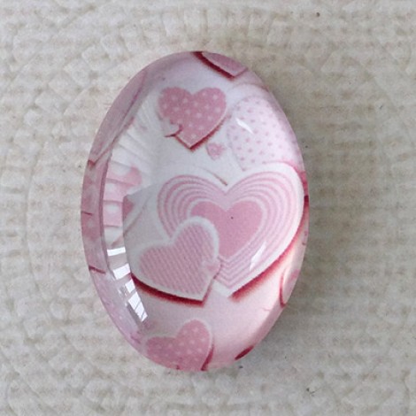 18x25mm Art Glass Oval Glass Cabochons - Hearts Design 5 - Each 18x25mm Art Glass Oval Glass Cabochons - Hearts Design 5 - Each