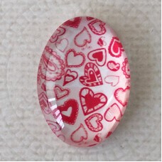 18x25mm Art Glass Oval Glass Cabochons - Hearts Design 6 - Each